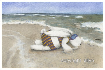 Mimi in striped bathing suite