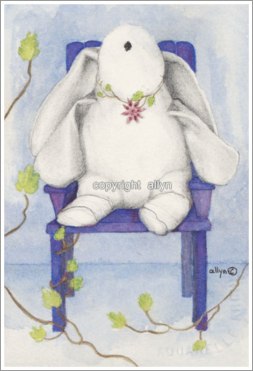 Mimi in blue chair with vine