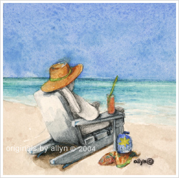 Relaxing on the beach, giclee print