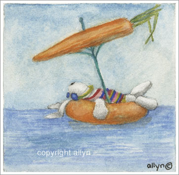 Mimi on float with carrot umbrella