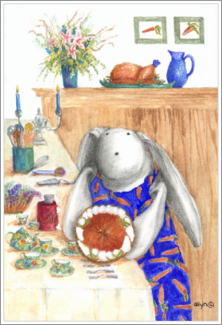 Mimi, the rabbit cooking and preparing for Thanksgiving meal, giclee print